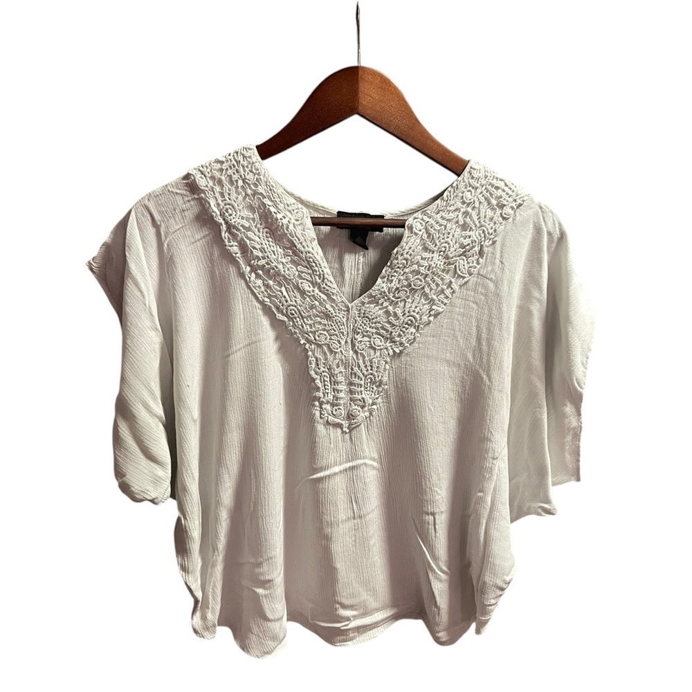 IN San Francisco Cream Blouse | Size M | Puff Sleeves & Bib Collar | Free Ship